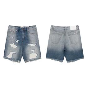 Gallery Dept embroidered letters washed jeans for women in high waist loose shorts with tassels worn out-2437  