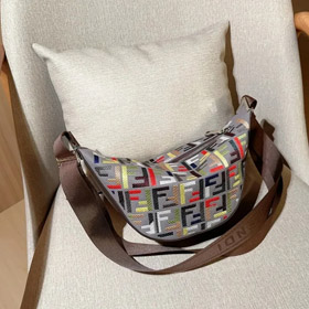 FENDI adjustable shoulder strap zipper closure FF embroidered shoulder crossbody bag-2738
