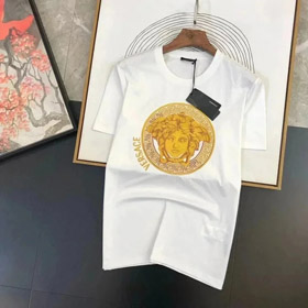 Versace New Embroidered Round Neck Slim Short Sleeve Cotton T-shirt-2840